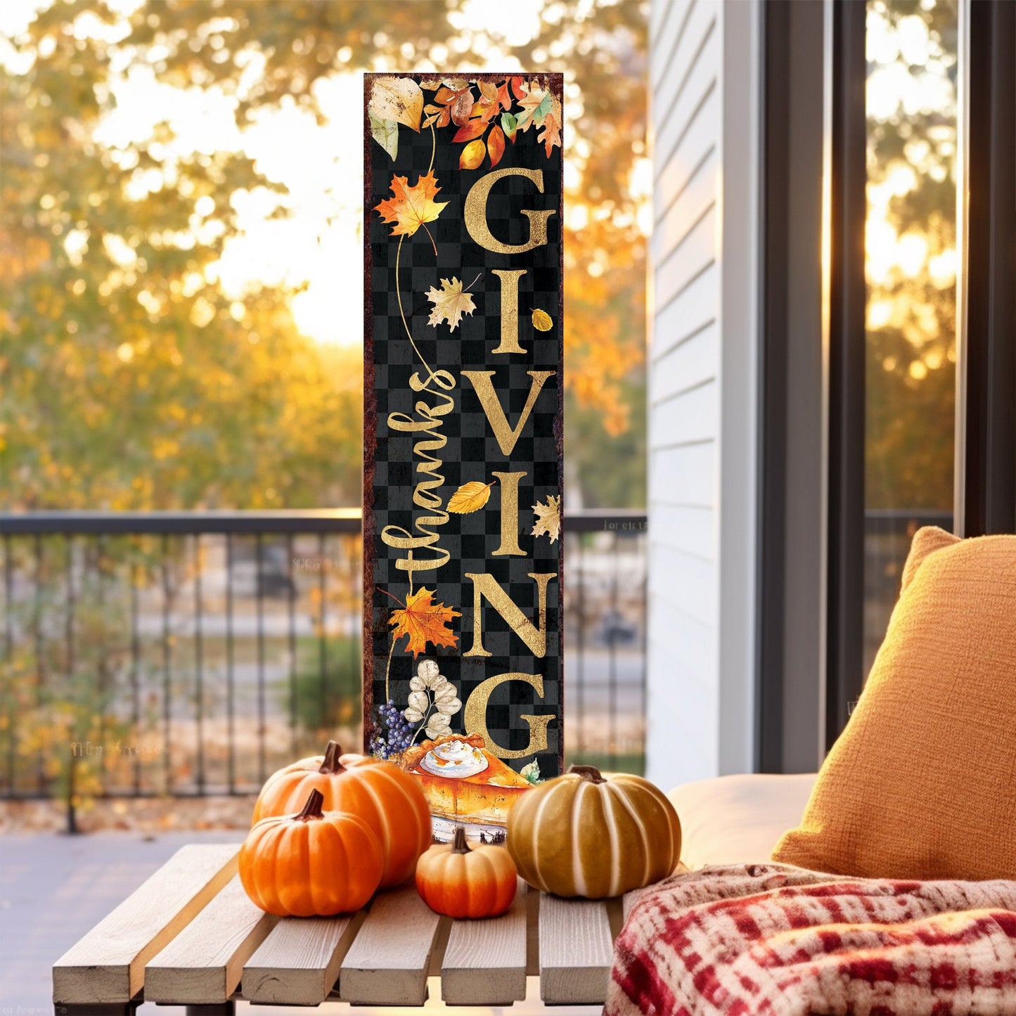 36in Thanksgiving Fall Porch Sign - Front Porch Fall Welcome Sign with Vintage Autumn Decoration, Rustic Thanksgiving Fall Decor for Outdoor