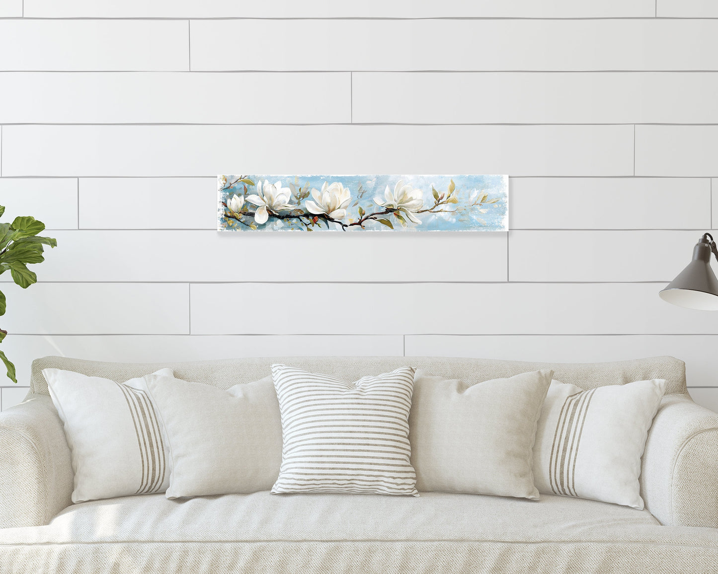 36in Spring Magnolia Wall Sign | Oil Paint Style White Magnolia | Light Blue Background | Perfect for Entryway, Front Door, Porch Home Decor