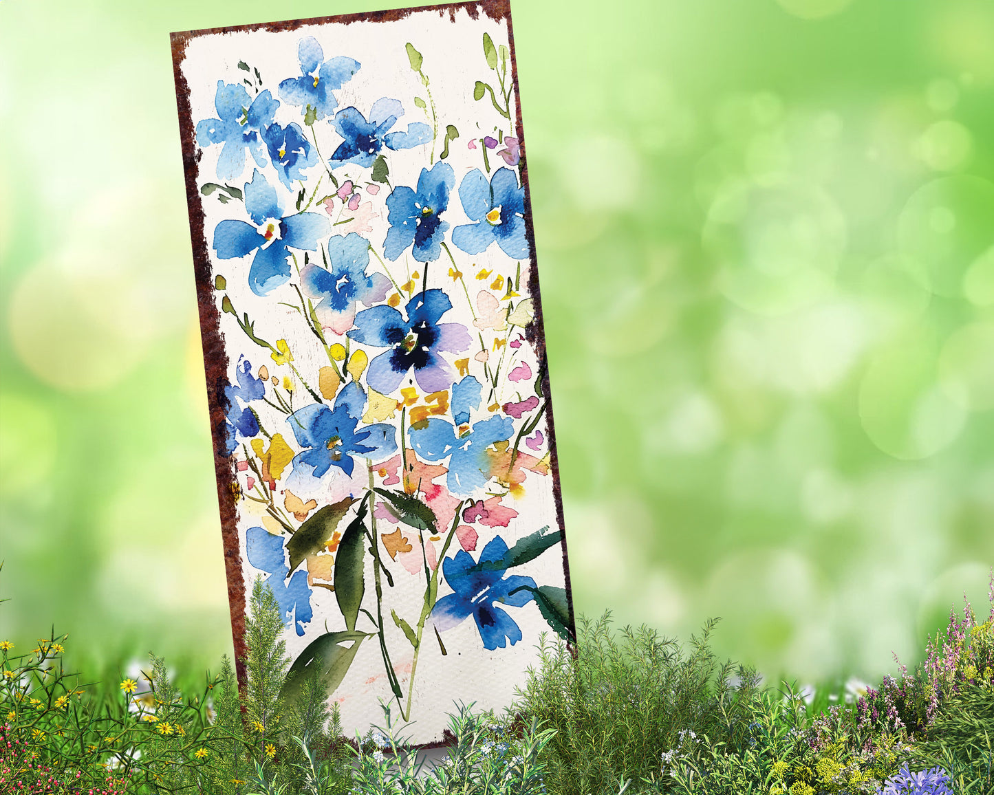 26in Spring Garden Stake | Forget Me Nots Watercolor Floral Decor | Ideal for Outdoor Decor, Yard Art, and Garden Decorations