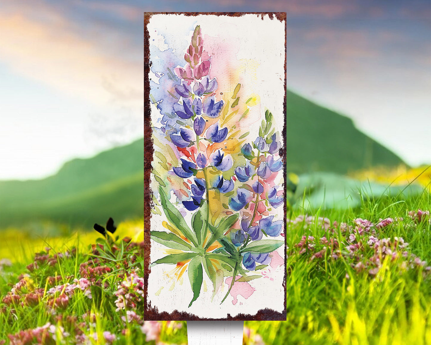 26in Spring Garden Stake | Watercolor Lupine Floral Decor | Perfect for Outdoor Decor, Yard Art, Garden Decorations