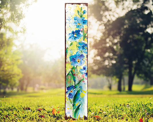 42in Spring Garden Stake | Forget Me Nots Watercolor Floral Decor | Ideal for Outdoor Decor, Yard Art, and Garden Decorations