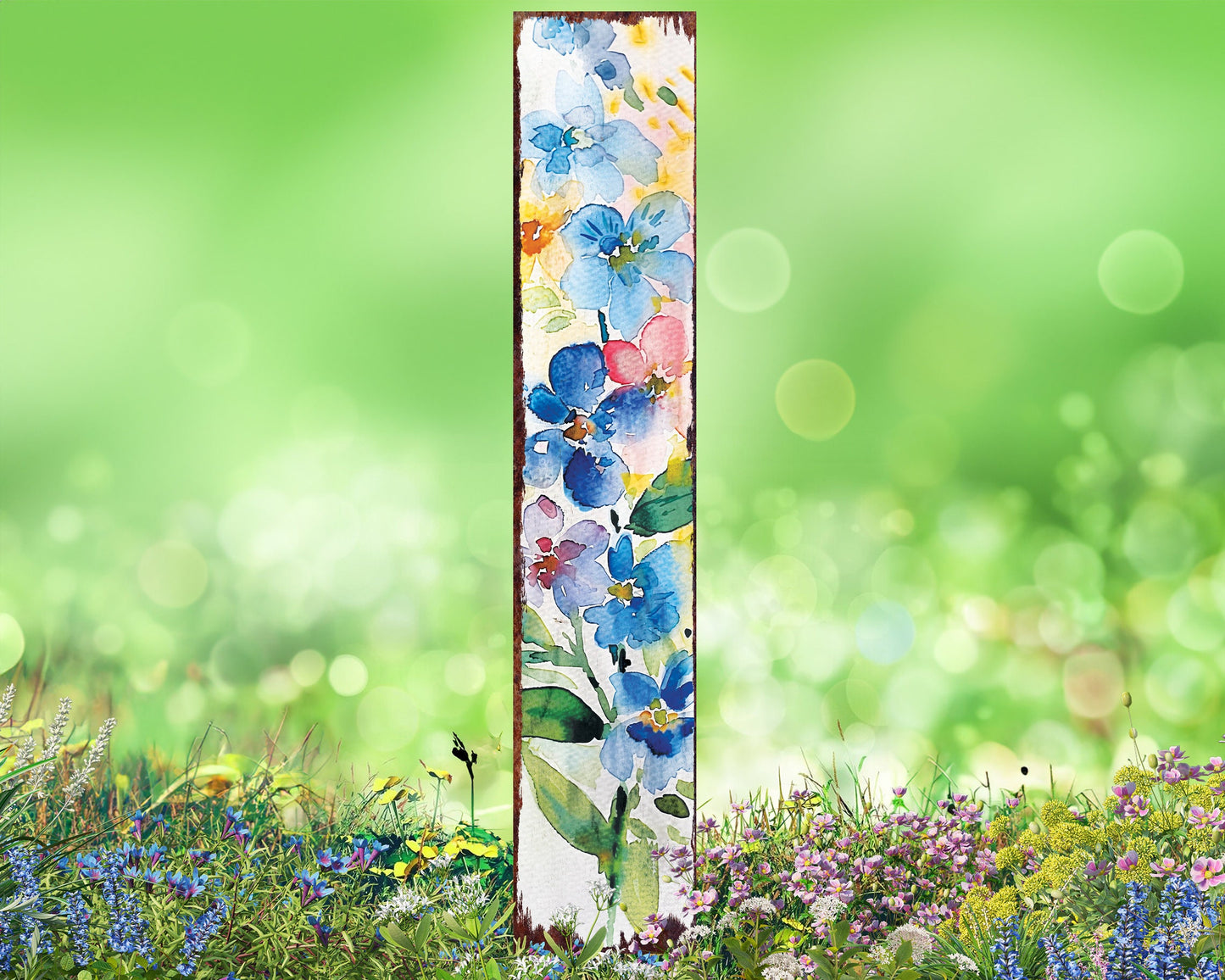42in Spring Garden Stake | Watercolor Forget Me Nots Floral Decor | Ideal for Outdoor Decor, Yard Art, and Garden Decorations