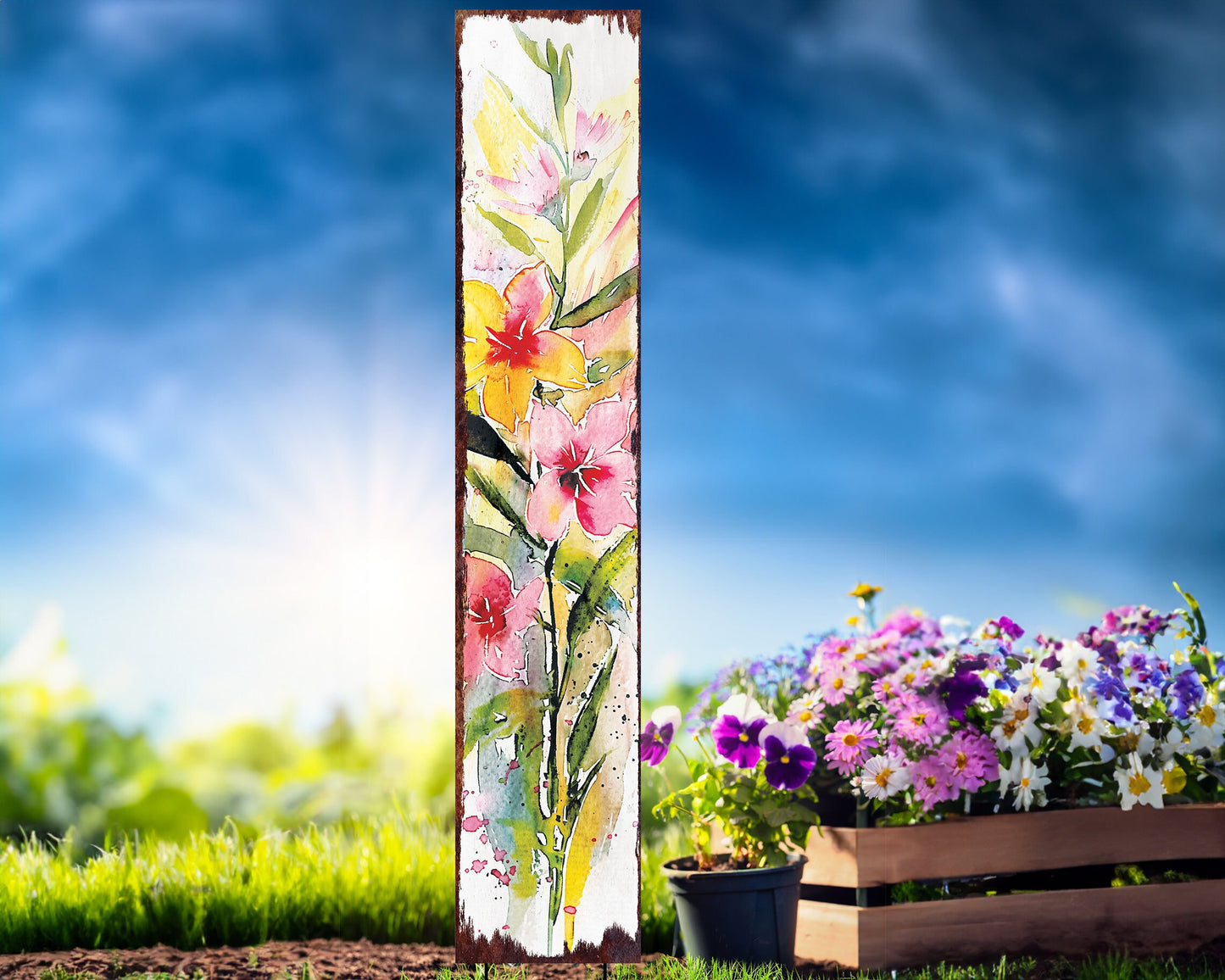 42in Spring Garden Stake | Fireweed Watercolor Floral Decor | Ideal for Outdoor Decor, Yard Art, and Garden Decorations