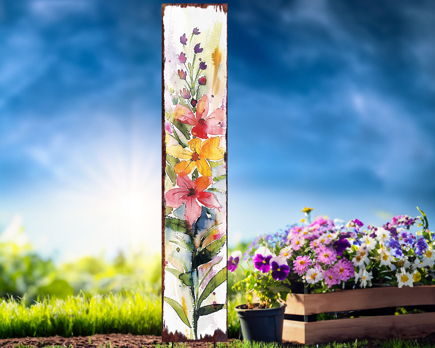 42in Spring Garden Stake | Watercolor Fireweed Floral Decor | Ideal for Outdoor Decor, Yard Art, and Garden Decorations