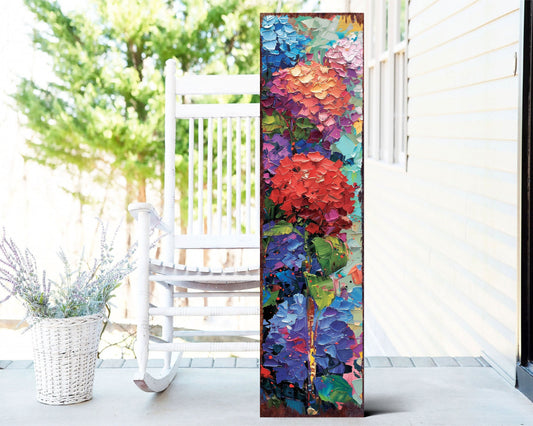 36in Hydrangeas Spring Porch Sign | UV Print | Oil Paint Style Floral Home Decor | Perfect for Living Room, Entryway, Mantle, Porch