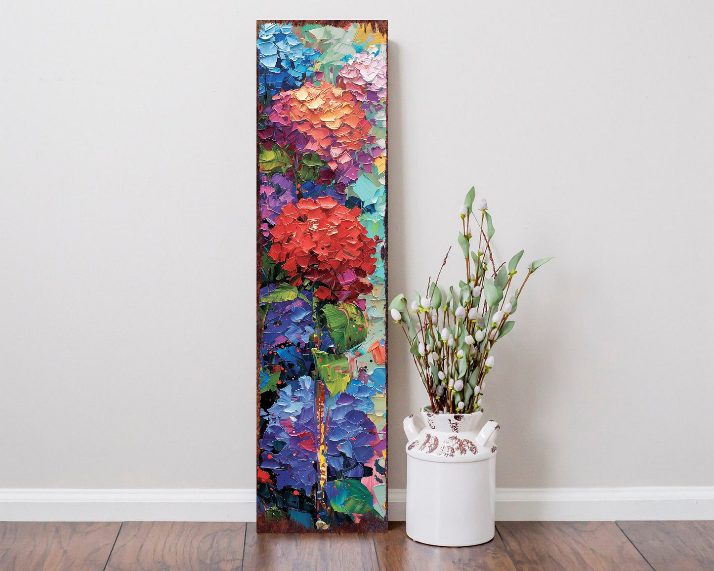 36in Hydrangeas Spring Porch Sign | UV Print | Oil Paint Style Floral Home Decor | Perfect for Living Room, Entryway, Mantle, Porch