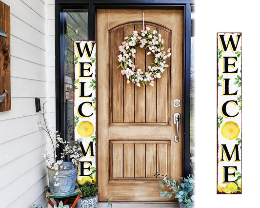 60in Fresh Lemon Summer Welcome Porch Sign | Rustic Wooden Decor | Outdoor Wall Art | Vibrant Farmhouse Patio Display