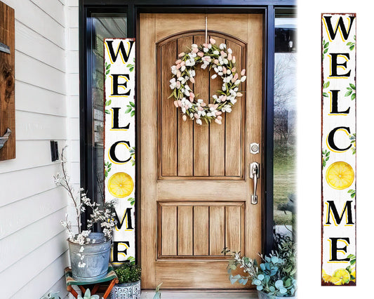 72in Fresh Lemon Summer Welcome Porch Sign | Rustic Wooden Decor | Outdoor Wall Art | Vibrant Farmhouse Patio Display