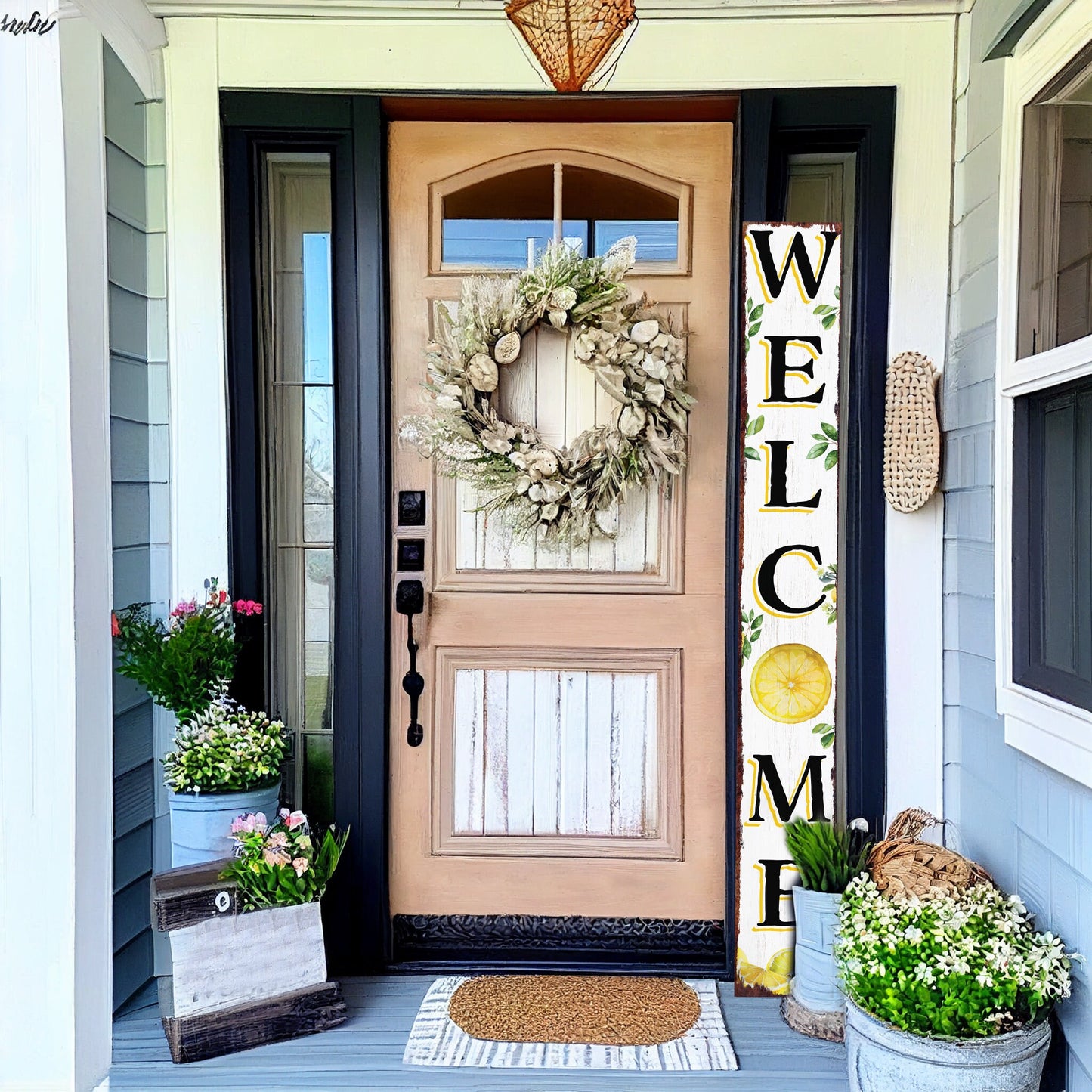 72in Fresh Lemon Summer Welcome Porch Sign | Rustic Wooden Decor | Outdoor Wall Art | Vibrant Farmhouse Patio Display