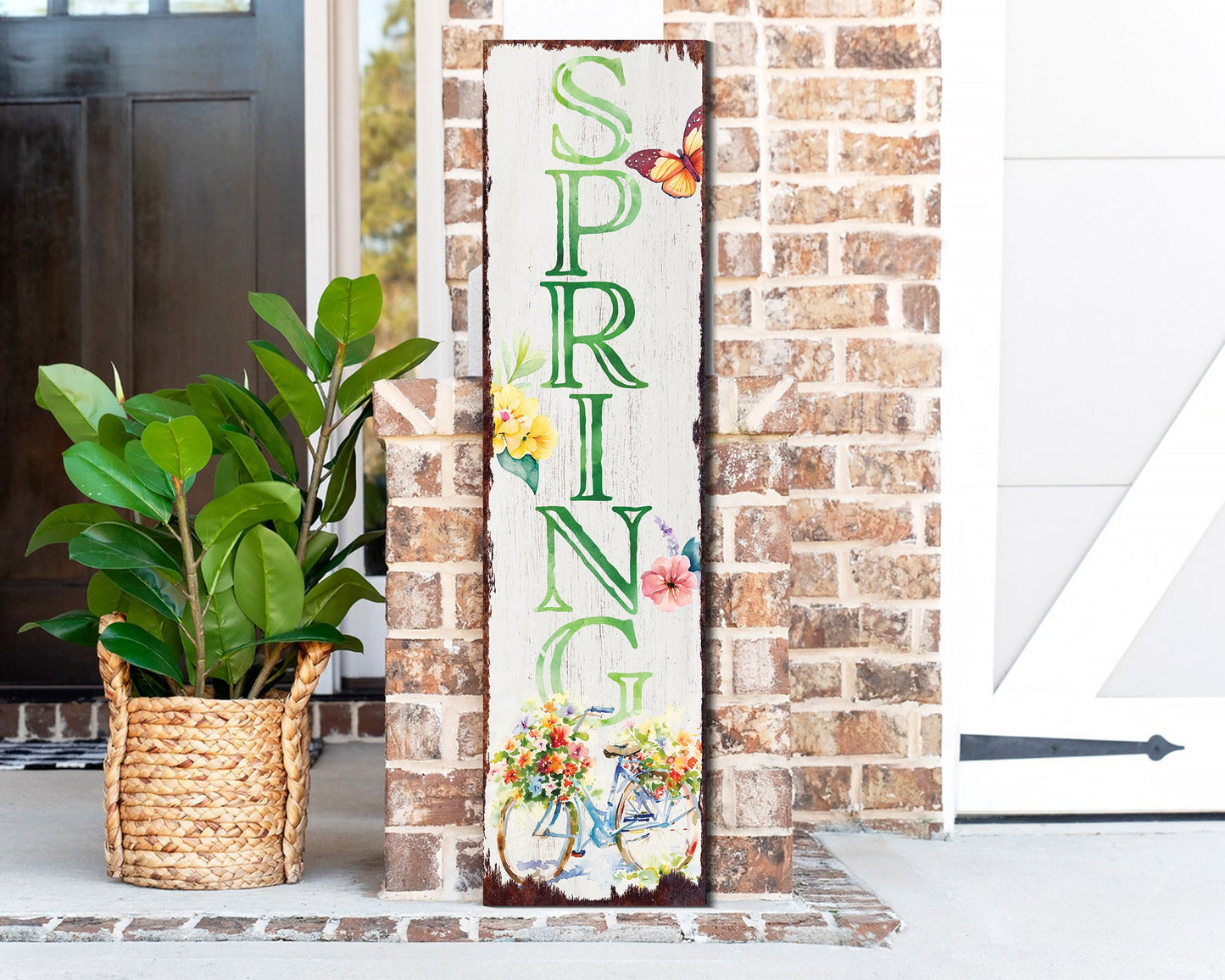 36in Spring Bicycle Porch Sign | Watercolor Style Floral Home Decor | Ideal for Living Room, Entryway, Mantle, Porch | UV Print