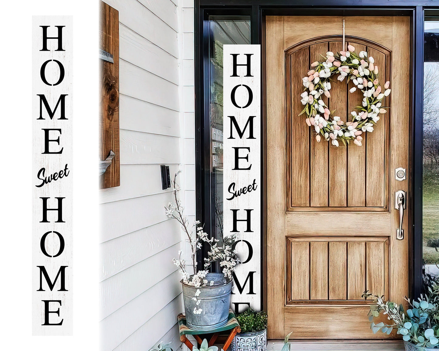 72in White Home Sweet Home Sign | Rustic Wood Front Door Decor | Farmhouse Porch Sign Decorations | Patio Decor | Wooden Decor