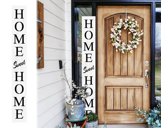 72in White Home Sweet Home Sign | Rustic Wood Front Door Decor | Farmhouse Porch Sign Decorations | Patio Decor | Wooden Decor