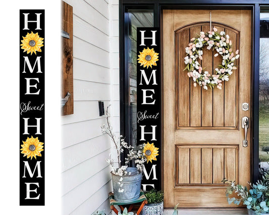 72in Sunflower Home Sweet Home Sign | Rustic Wood Front Door Decor | Farmhouse Porch Sign Decorations | Patio Decor | Wooden Decor
