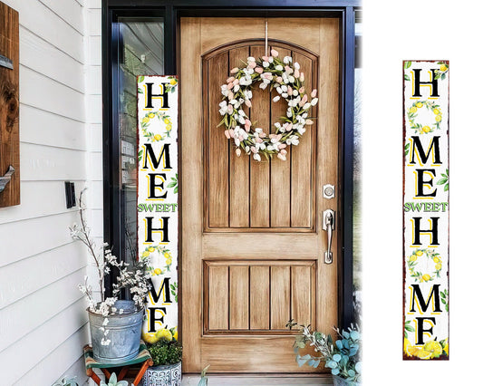 60in Lemon Summer Home Sweet Home Porch Sign | Rustic Wooden Front Door Decor | Outdoor Farmhouse Patio Display Board