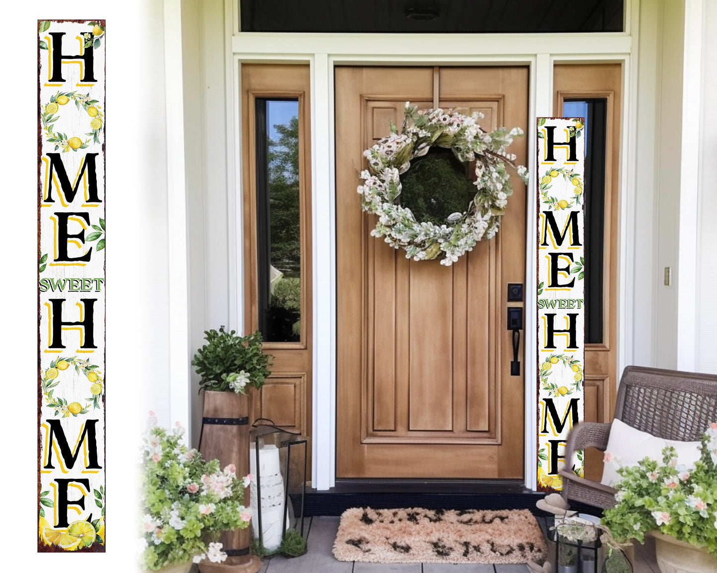 72in Lemon Summer Home Sweet Home Porch Sign | Rustic Wooden Front Door Decor | Outdoor Farmhouse Patio Display Board