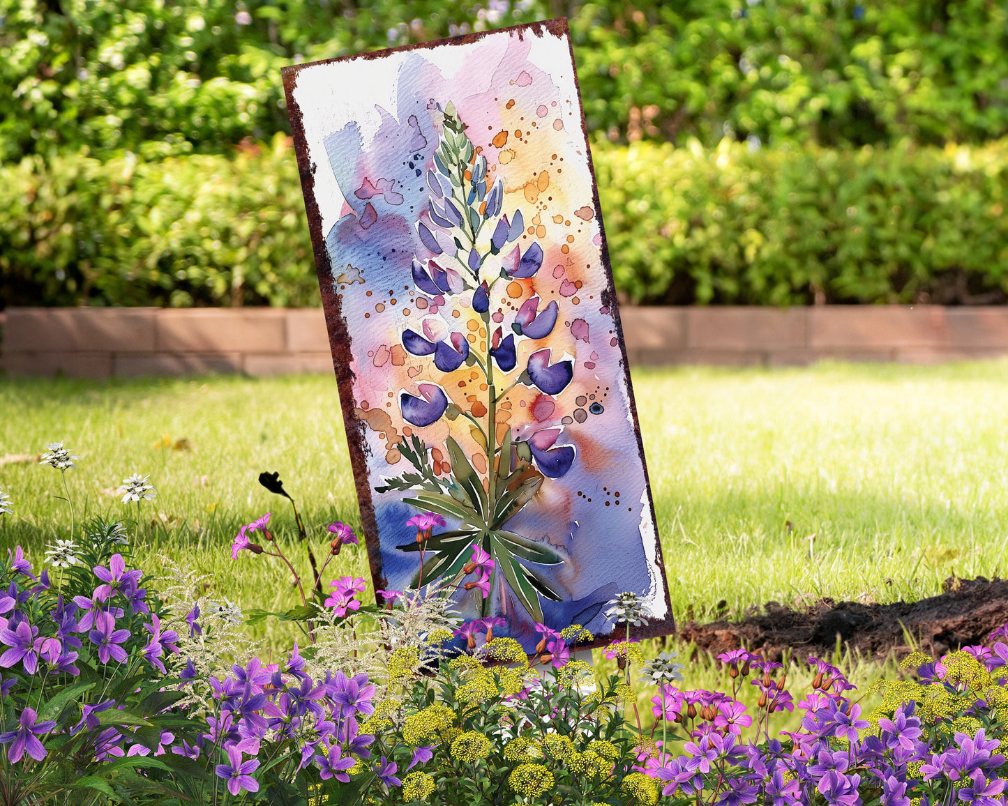 26in Spring Garden Stake | Watercolor Lupine Floral Decor | Perfect for Outdoor Decor, Yard Art, and Garden Decorations