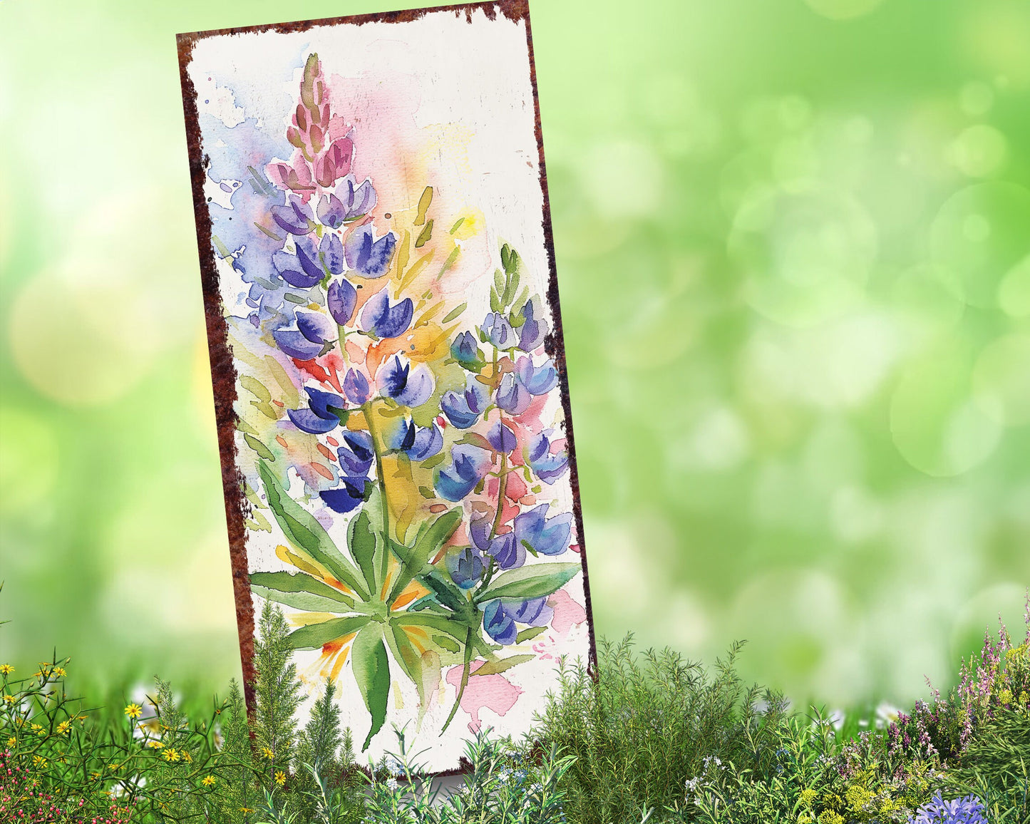 26in Spring Garden Stake | Watercolor Lupine Floral Decor | Perfect for Outdoor Decor, Yard Art, Garden Decorations