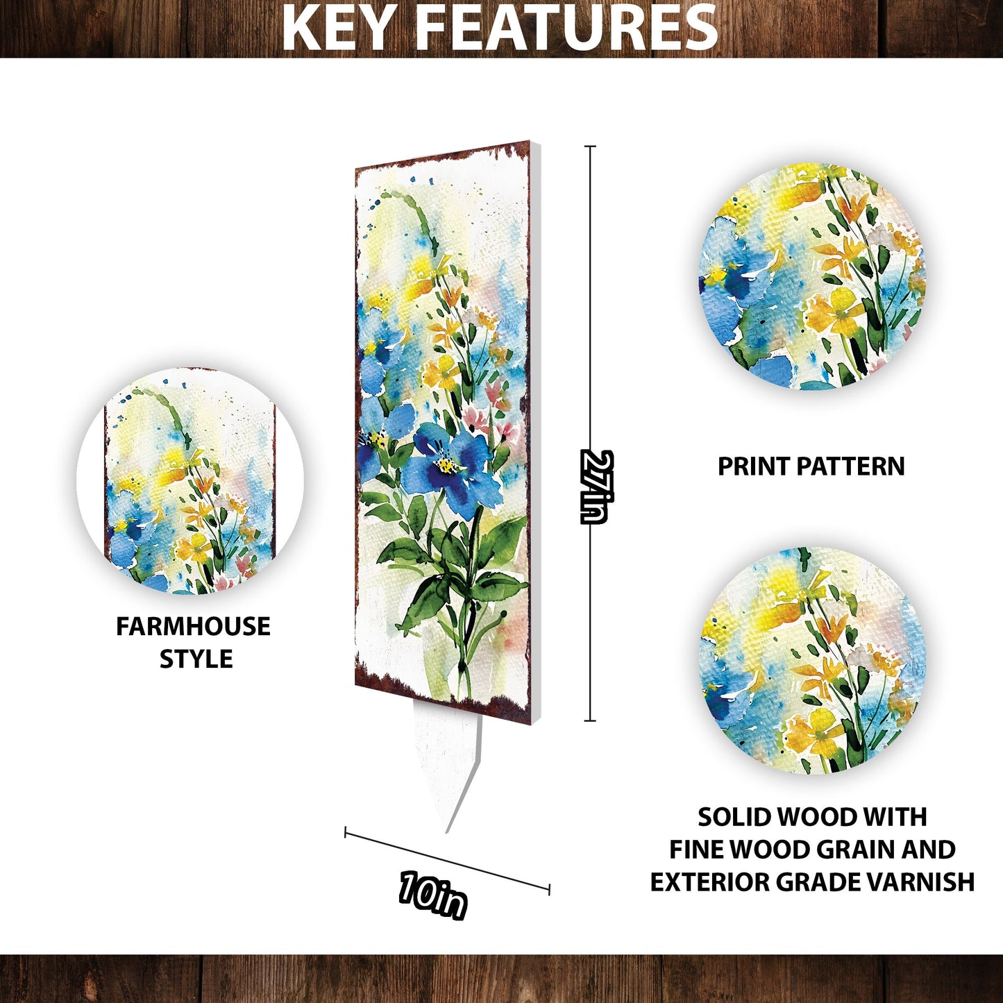 33in Spring Garden Stake | Watercolor Forget-Me-Nots Decor | Ideal for Outdoor, Yard Art, Garden Decorations