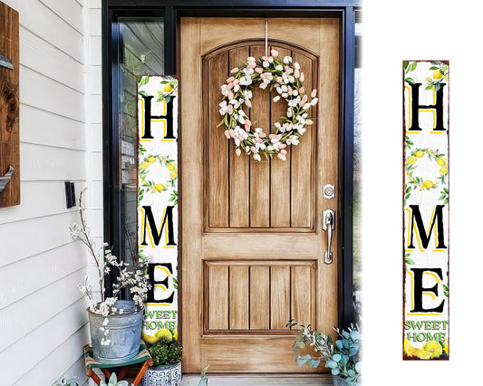 60in Lemon Summer Home Sweet Home Porch Sign | Rustic Wooden Front Door Decor | Outdoor Farmhouse Patio Display Decor