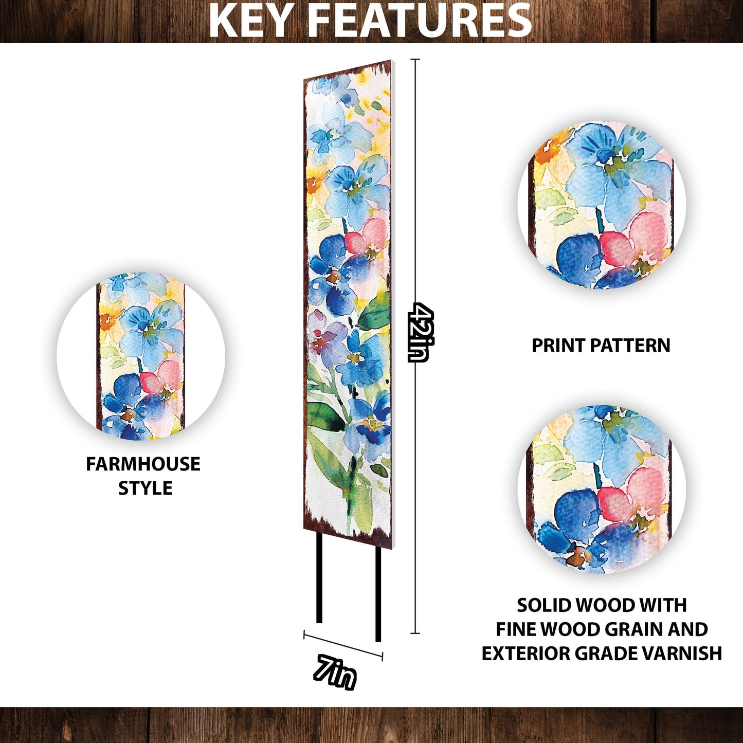 42in Spring Garden Stake | Watercolor Forget Me Nots Floral Decor | Ideal for Outdoor Decor, Yard Art, and Garden Decorations