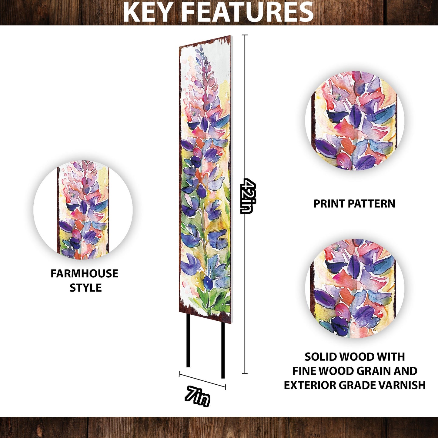 42in Spring Garden Stake | Watercolor Lupine Floral Decor | Perfect for Outdoor Decor, Yard Art, and Garden Decorations