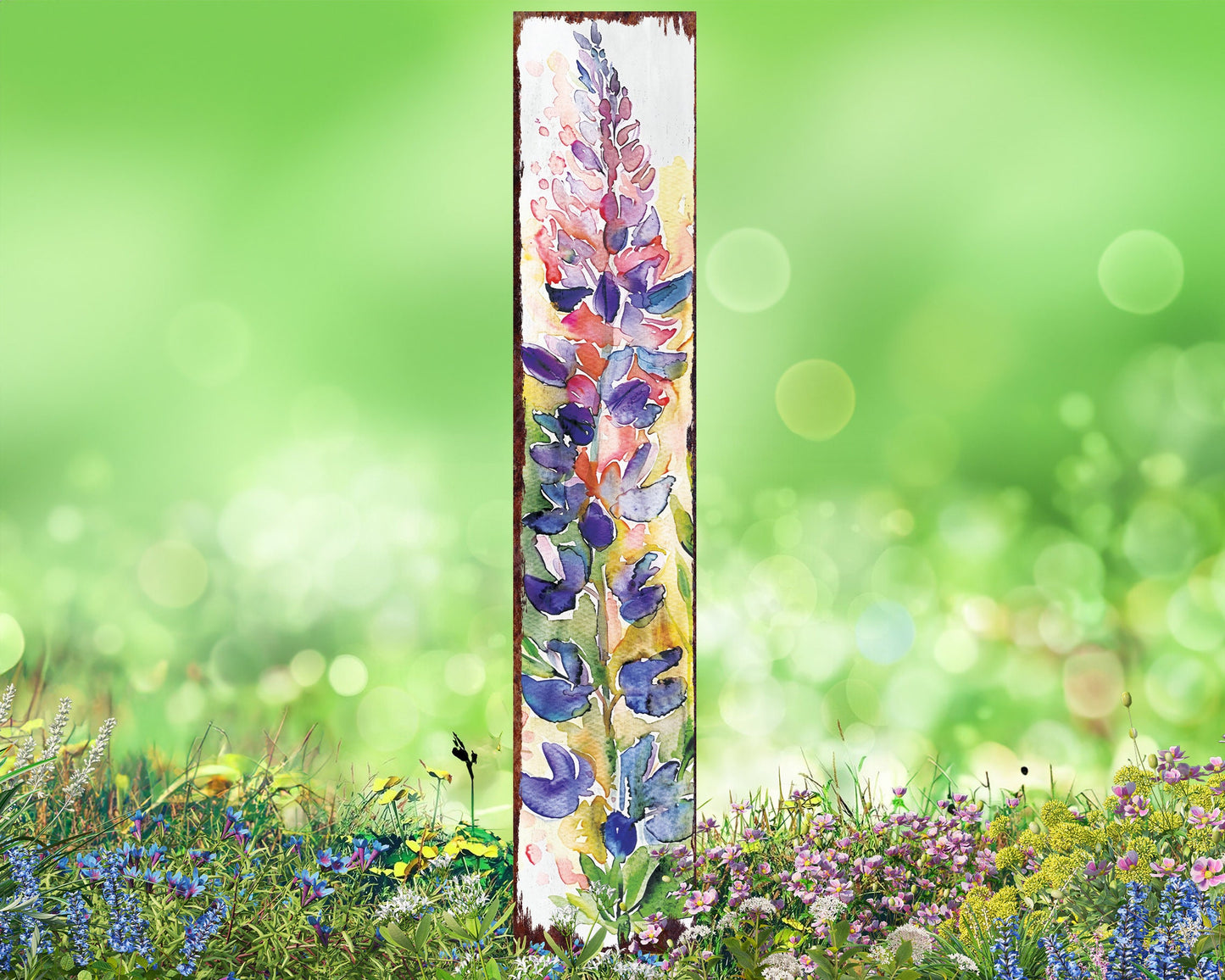 42in Spring Garden Stake | Watercolor Lupine Floral Decor | Perfect for Outdoor Decor, Yard Art, and Garden Decorations