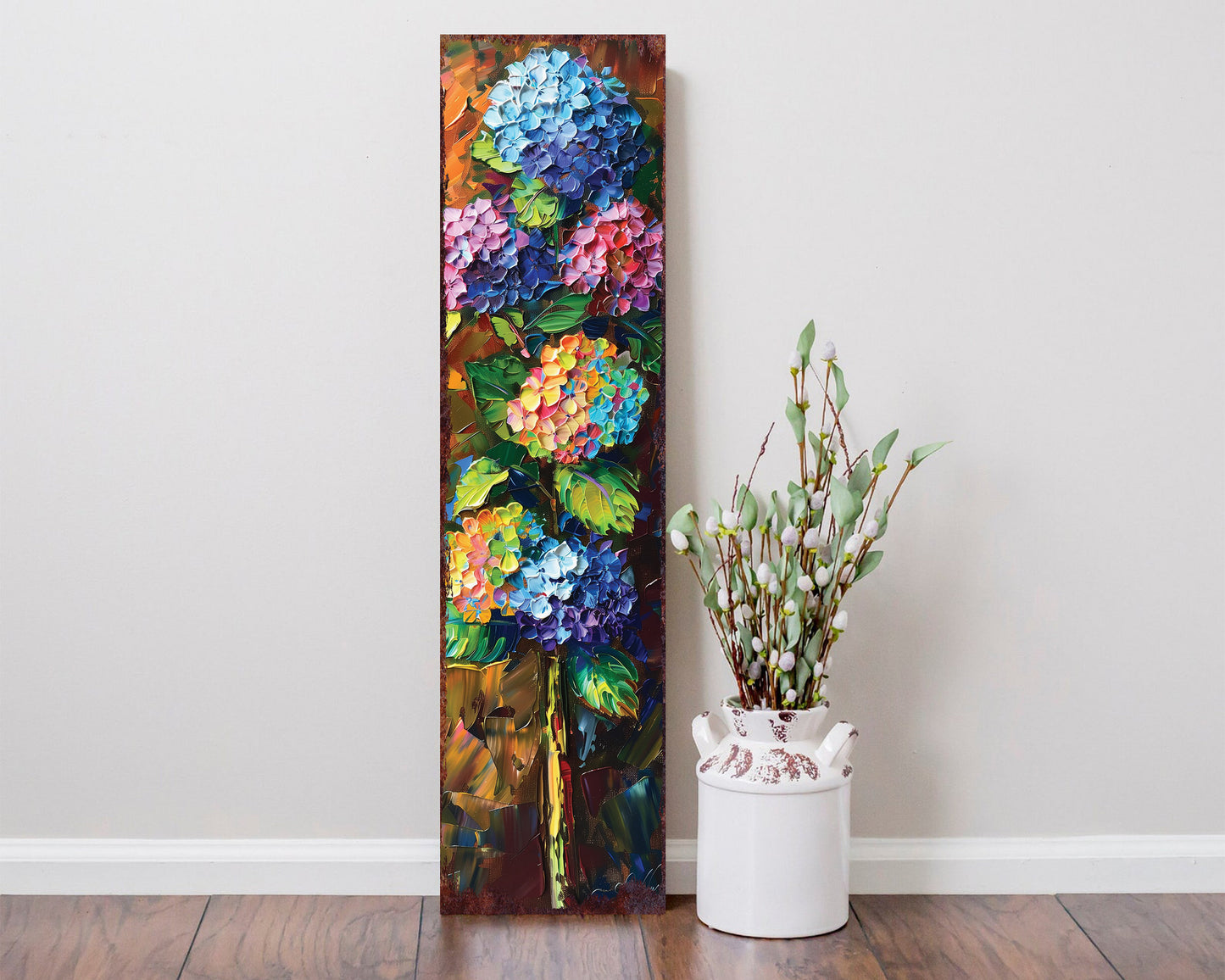 36in Oil Paint Style Hydrangeas Spring Porch Sign | UV Print |  Floral Home Decor | Perfect for Living Room, Entryway, Mantle, Porch