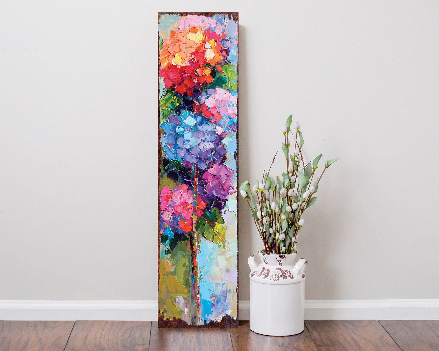 36in Spring Hydrangeas Porch Sign | Oil Paint Style Floral Home Decor | Perfect for Living Room, Entryway, Mantle, Porch| UV Print
