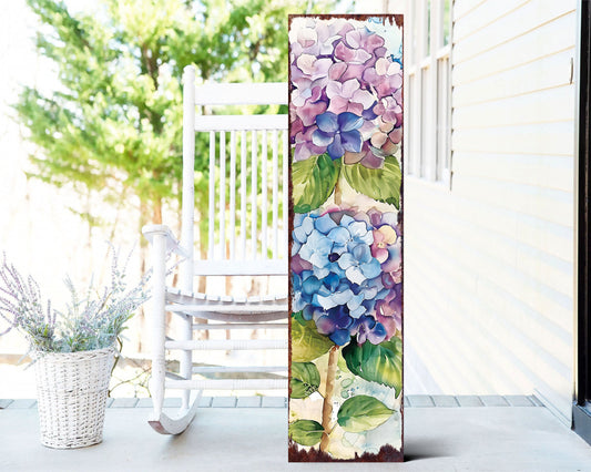36in Purple Hydrangeas Spring Porch Sign | UV Print | Watercolor Style Floral Home Decor | Ideal for Living Room, Entryway, Mantle, Porch