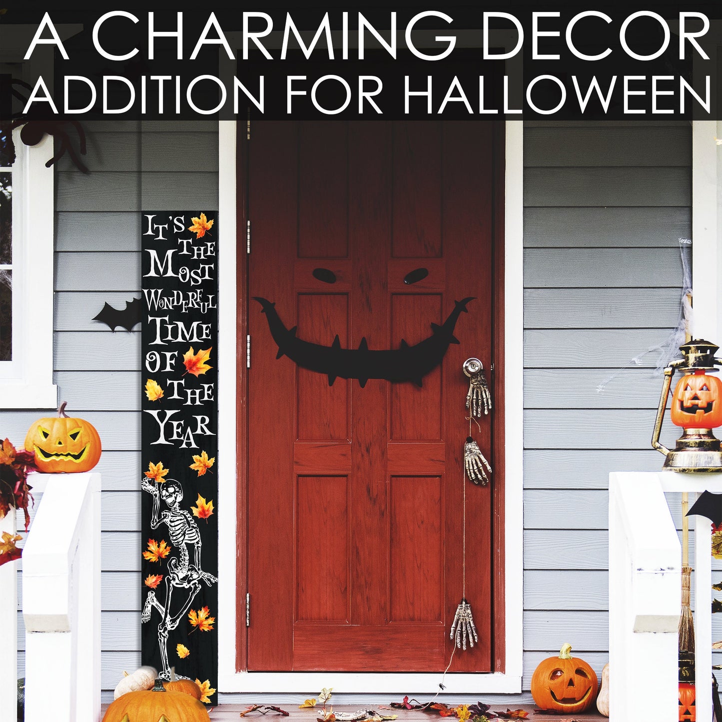 60in Dancing Skeleton Halloween Porch Sign - Front Porch Halloween Welcome Sign, Rustic Modern Farmhouse Entryway Board