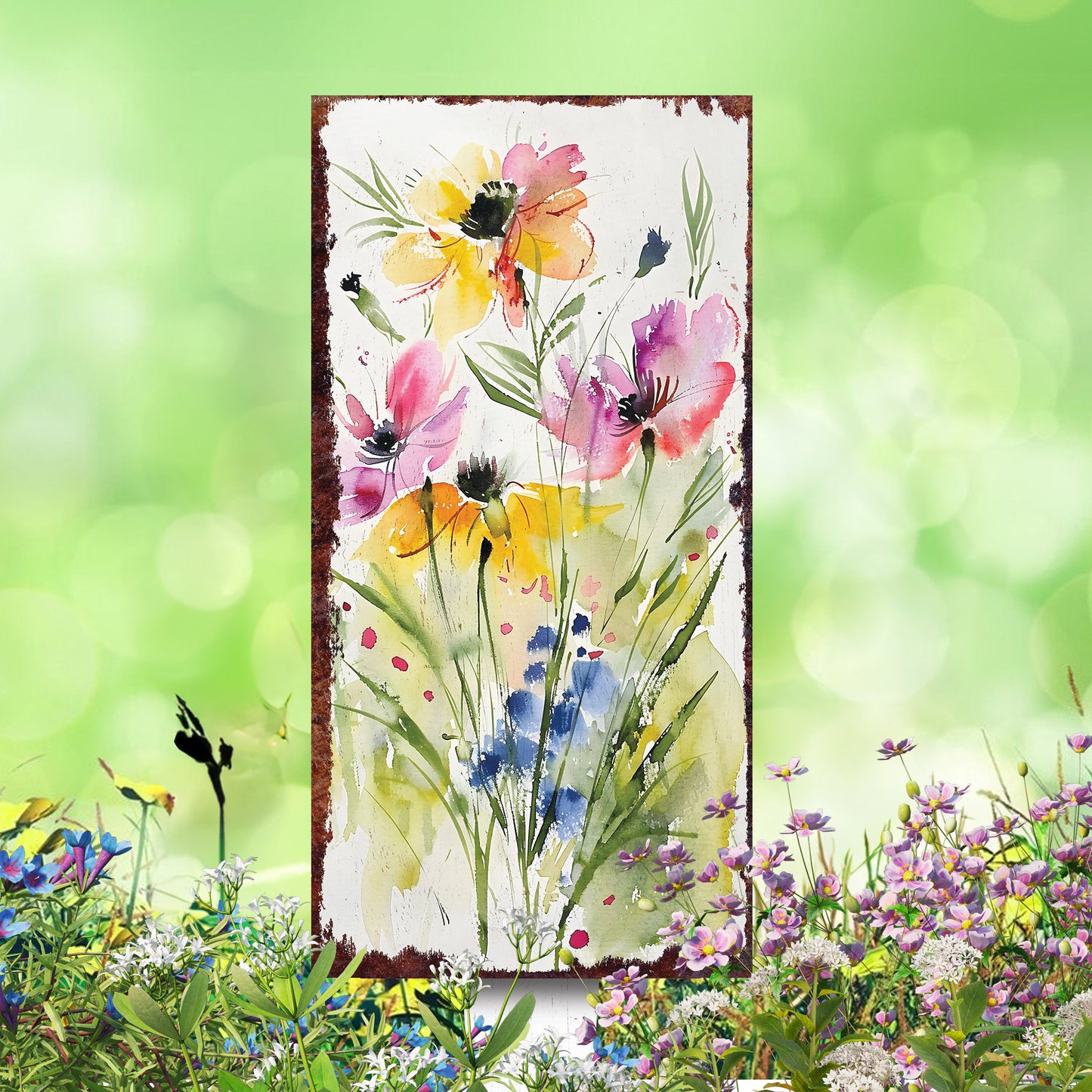 30in Spring Garden Stake | Watercolor Wildflower Decor | Ideal for Outdoor Decor, Yard Art, and Garden Decorations
