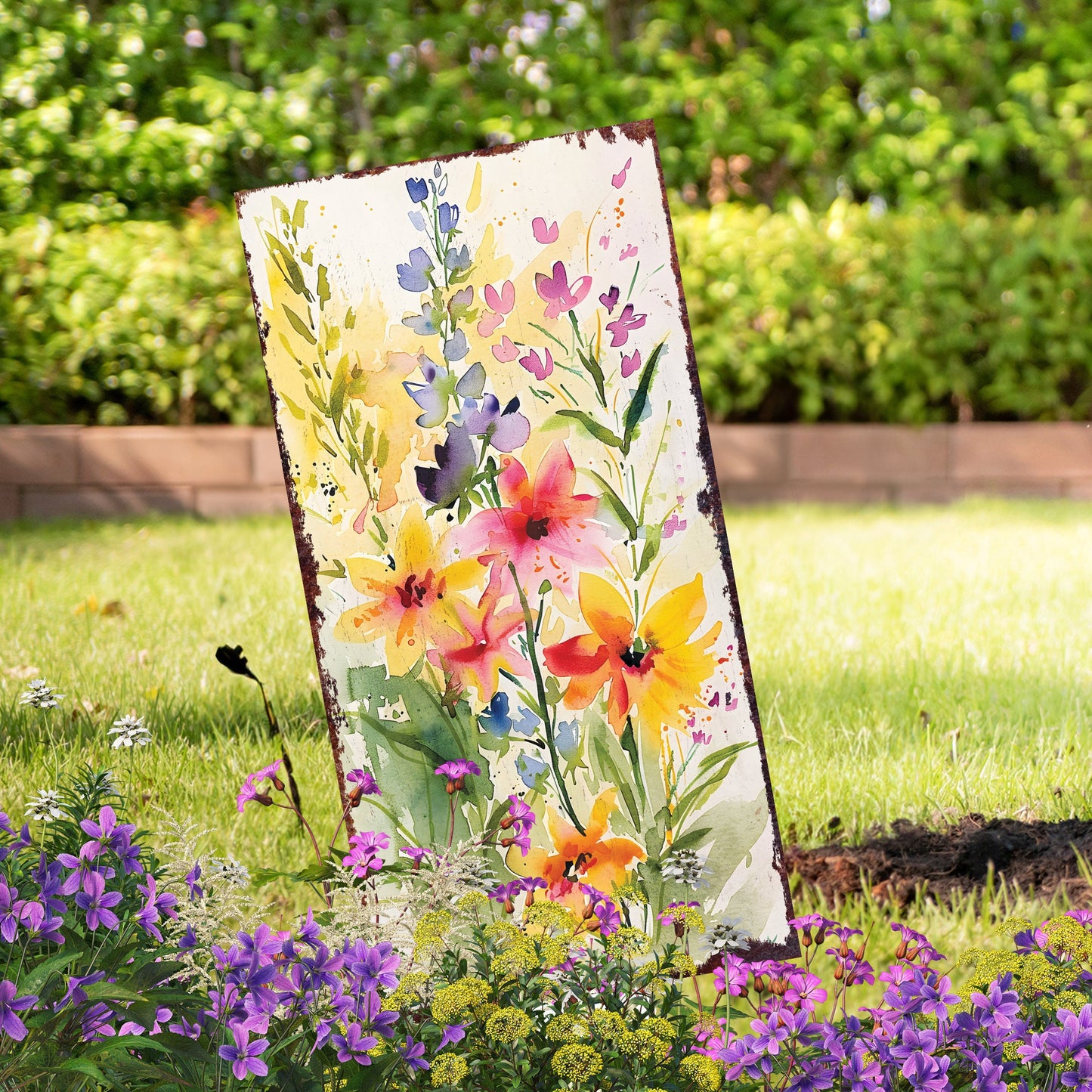 30in Spring Garden Stake | Watercolor Wildflower Decor | Ideal for Outdoor Decor, Yard Art, and Garden Decorative