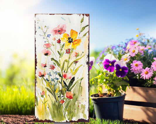 30in Spring Garden Stake | Watercolor Wildflower Decor | Ideal for Outdoor Decor, Yard Art, Garden Decorative