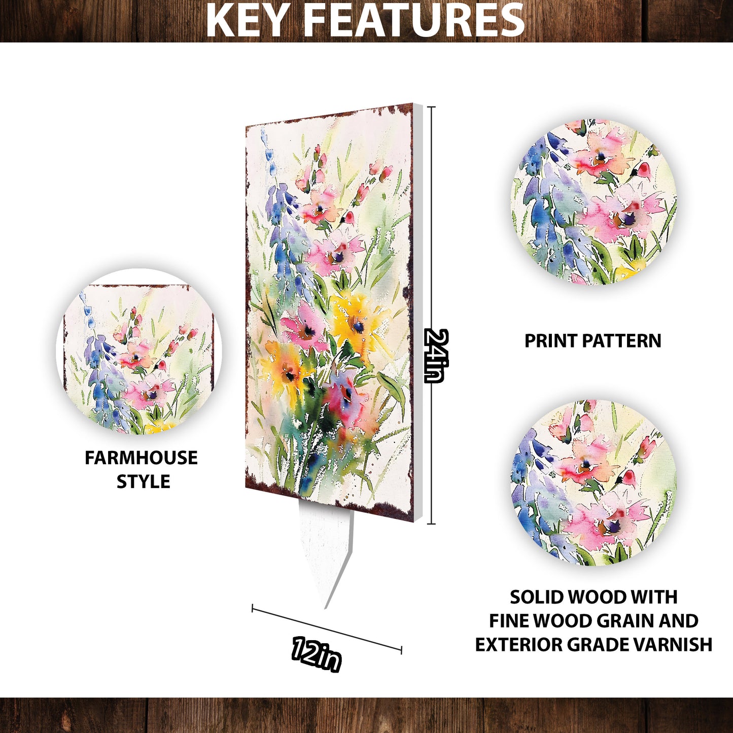 30in Spring Garden Stake | Watercolor Wildflower Decor | Ideal for Outdoor Decor and Yard Sign, Garden Decor
