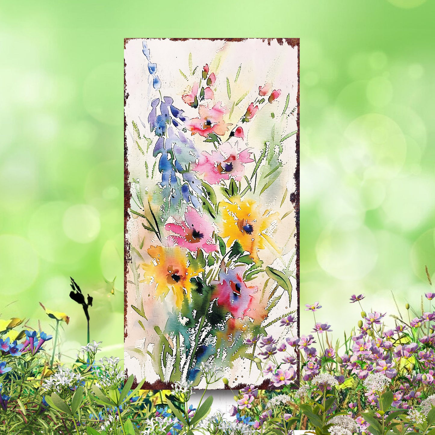 30in Spring Garden Stake | Watercolor Wildflower Decor | Ideal for Outdoor Decor and Yard Sign, Garden Decor