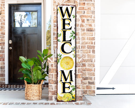 48in Fresh Lemon Summer Welcome Porch Sign | Rustic Wooden Decor | Outdoor Wall Art | Vibrant Farmhouse Patio Display