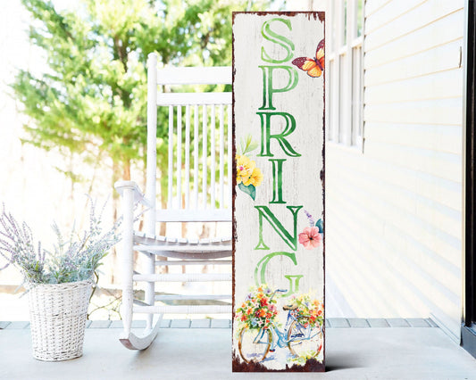 36in Spring Bicycle Porch Sign | Watercolor Style Floral Home Decor | Ideal for Living Room, Entryway, Mantle, Porch | UV Print
