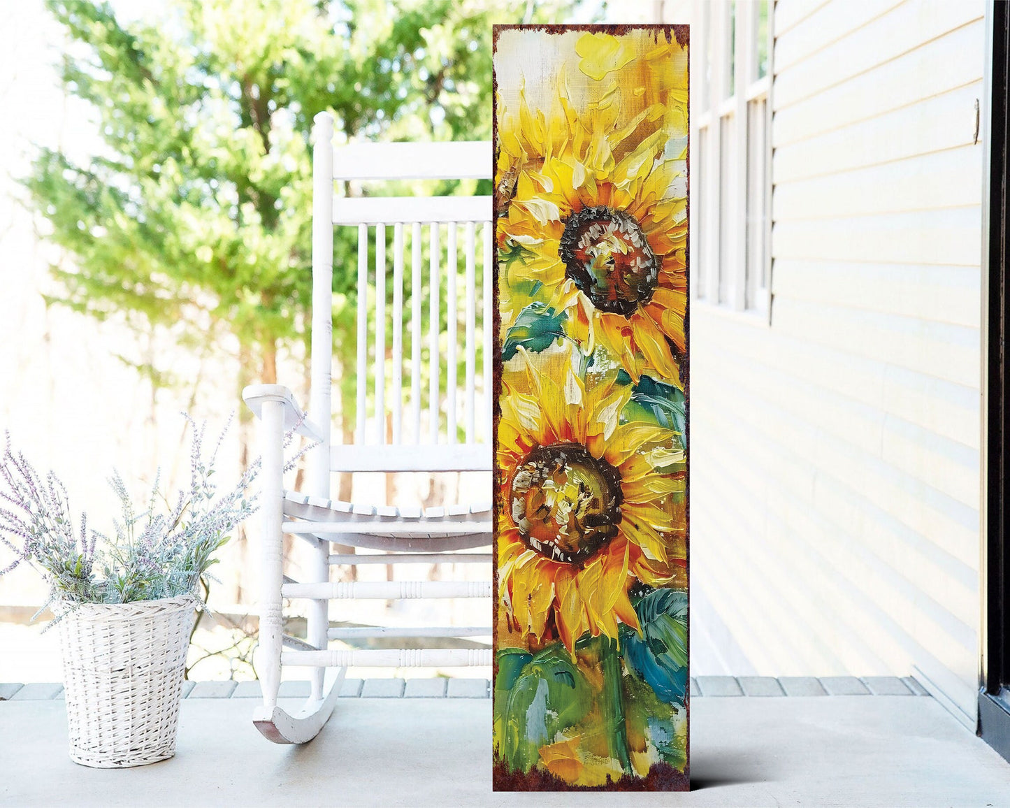 36in Summer Oil Sunflower Wooden Porch Sign | Rustic Farmhouse Decor for Door, Wall, Outdoor Entryway | UV Protected & Sealed