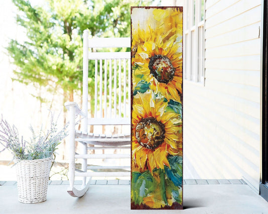 36in Summer Oil Sunflower Wooden Porch Sign | Rustic Farmhouse Decor for Door, Wall, Outdoor Entryway | UV Protected & Sealed