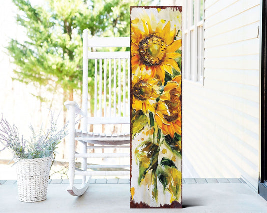 36-inch Summer Oil Sunflower Wooden Porch Sign | Rustic Farmhouse Decor for Door, Wall, Outdoor Entryway Decorative | UV Protected & Sealed