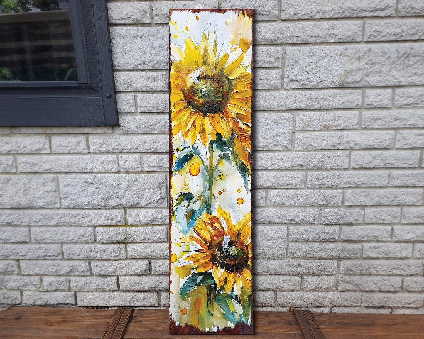 36-inch Summer Oil Sunflower Porch Sign | Rustic Farmhouse Decor for Door, Wall, Outdoor Entryway Decor | UV Protected & Sealed