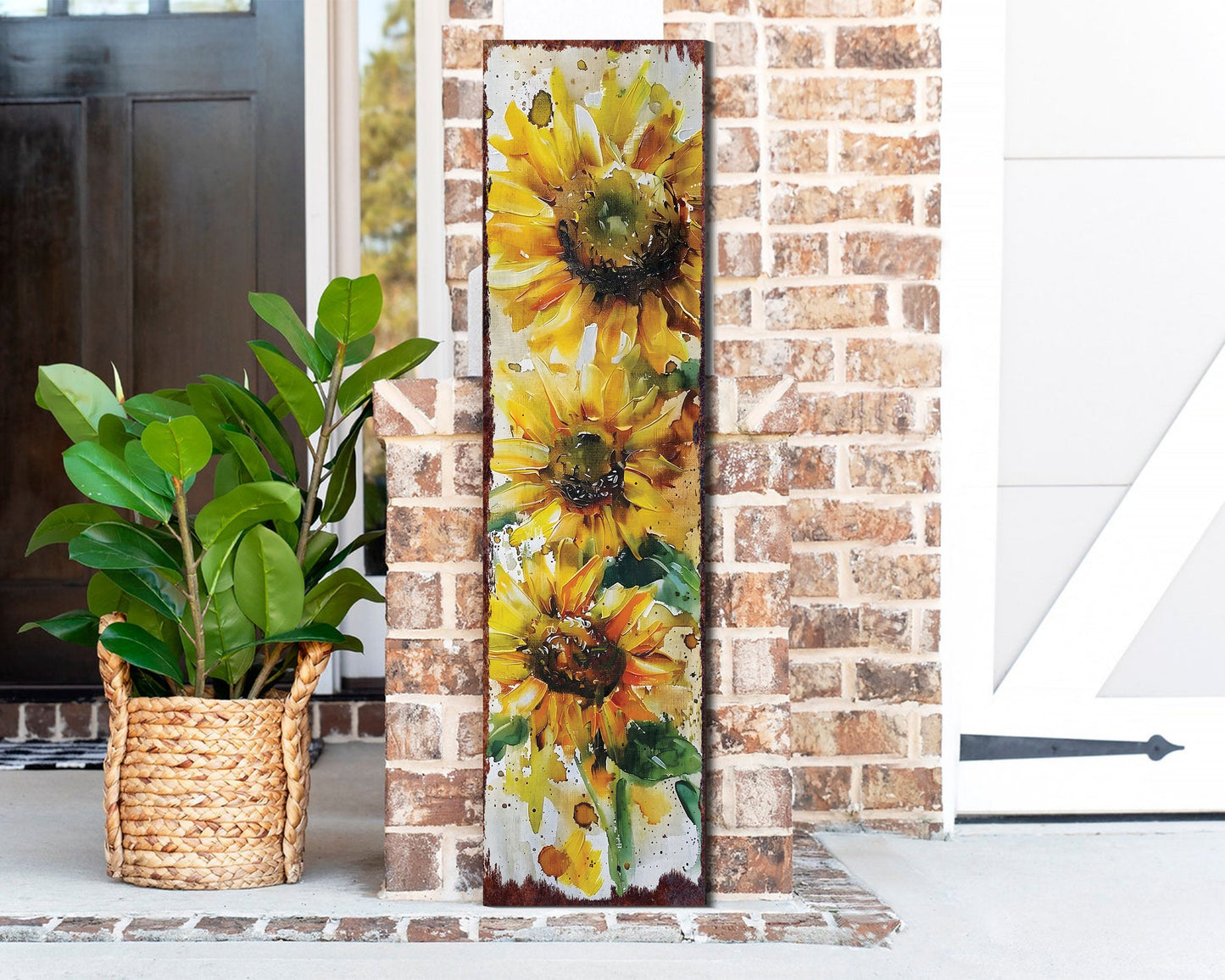 36-inch Summer Oil Sunflower Porch Sign | Rustic Farmhouse Decor for Door, Wall, Outdoor Entryway Foyer Decoative | UV Protected & Sealed