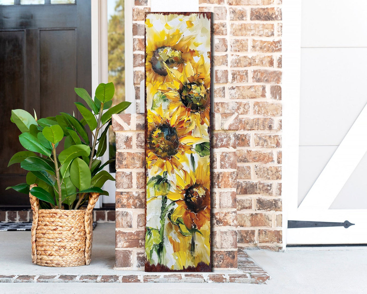 36-inch Summer Oil Sunflower Wooden Porch Sign | Rustic Farmhouse Decor for Door, Wall, Outdoor Entryway Foyer | UV Protected & Sealed