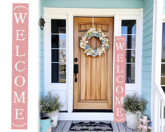 72in Pink Outdoor Welcome Sign | Rustic Tall Welcome Sign | Front Door, Wall, Entryway Decor | Foldable and Portable | UV Protected & Sealed