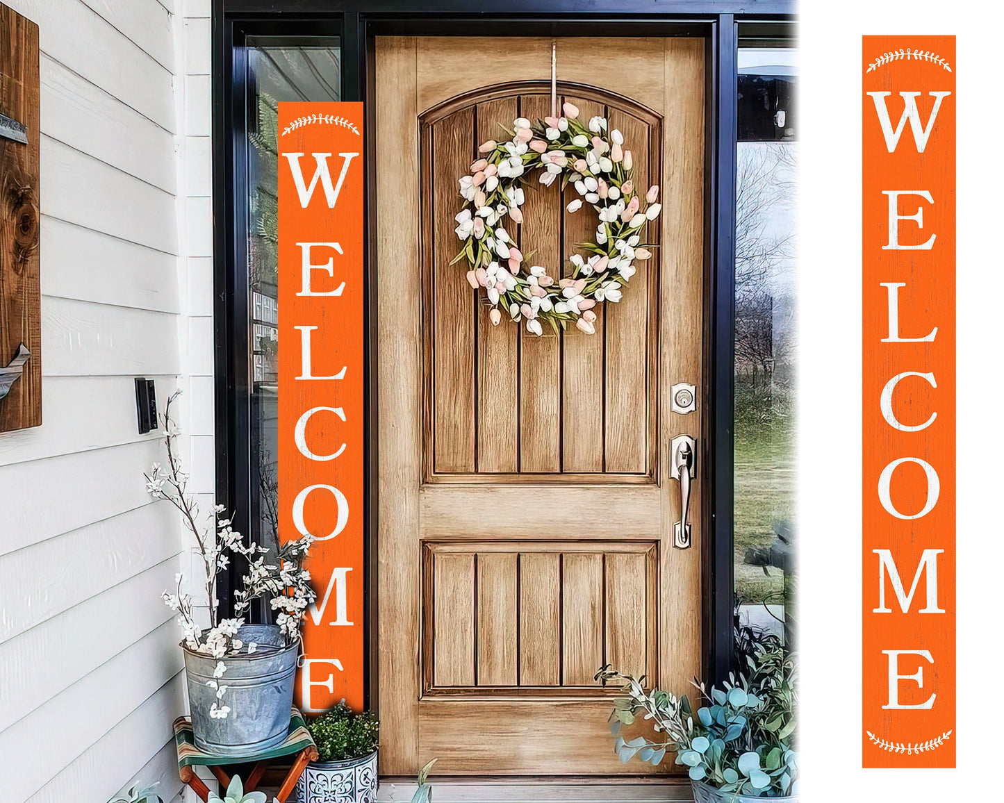 72in Orange Outdoor Welcome Sign | Rustic Sign | Front Door, Entryway Decor | Foldable, Portable | UV Protected & Sealed