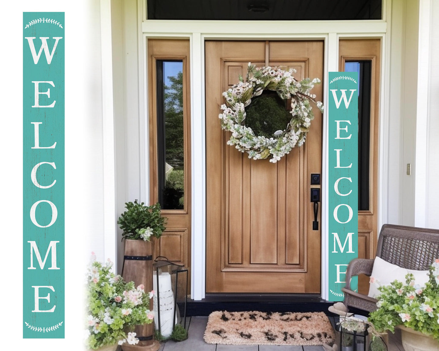 72-inch Blue Turquoise Outdoor Welcome Sign | Rustic Front Door Sign | Foldable and Portable | UV Protected and Sealed