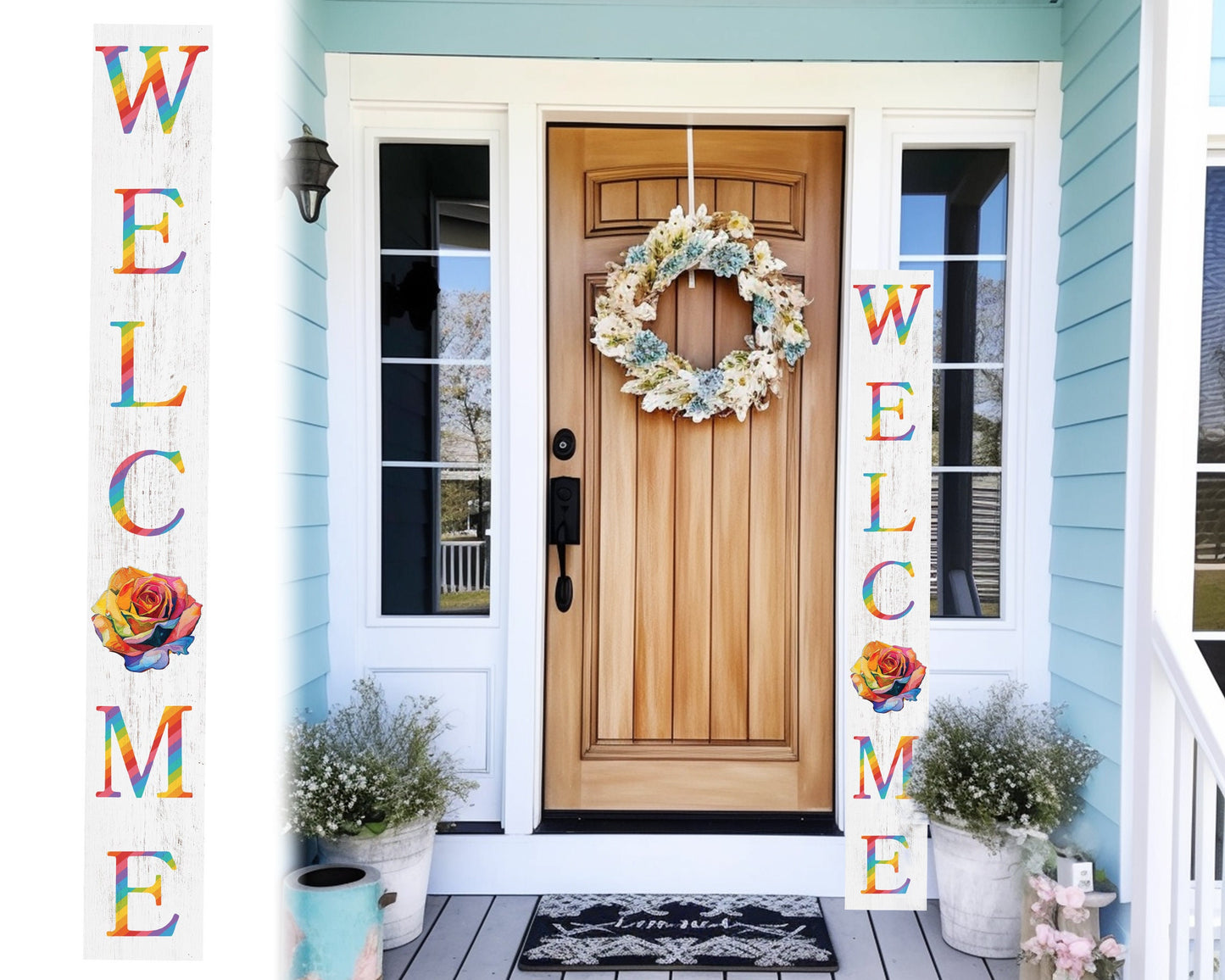 72-inch Pride LGBT White Outdoor Welcome Sign | Rustic Front Door Sign | Foldable and Portable | UV Protected and Sealed