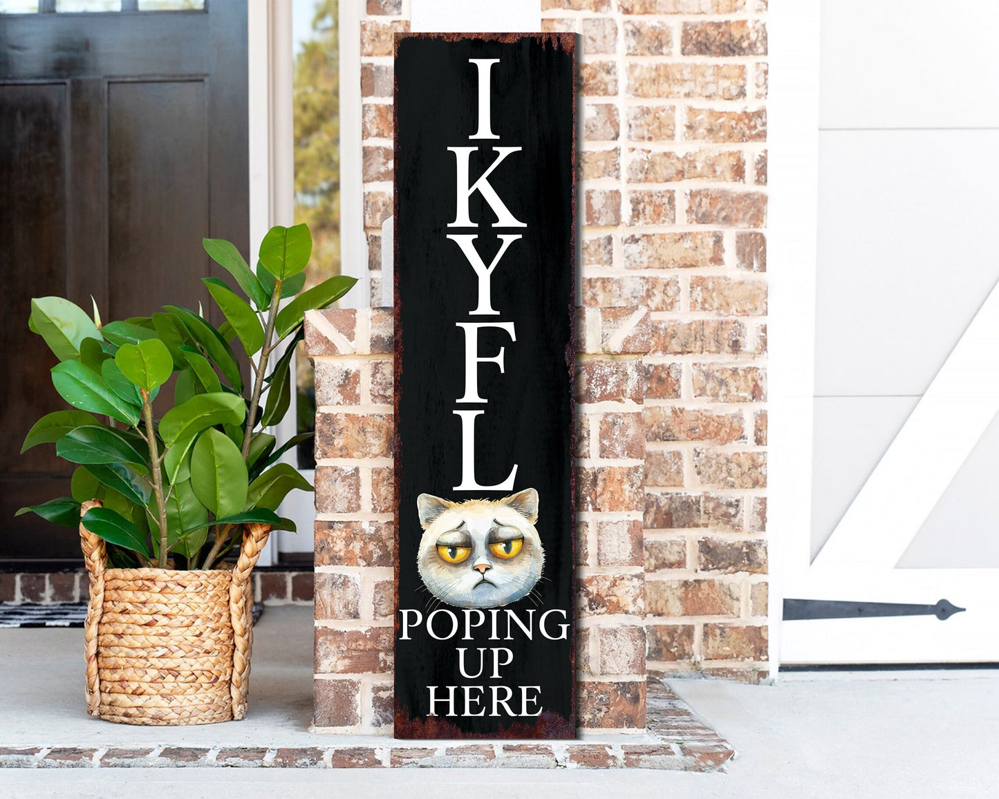 36-Inch Everyday Humor IKYFL Kitty Porch Sign | Front Door Wall Decor | Rustic Farmhouse Outdoor Entryway Display Board