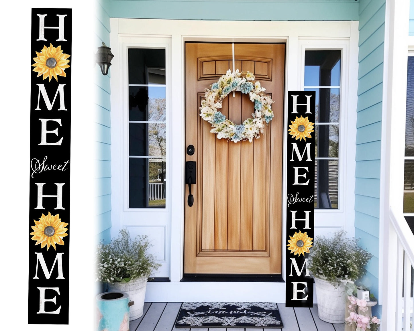 72in Sunflower Home Sweet Home Sign | Rustic Wood Front Door Decor | Farmhouse Porch Sign Decorations | Patio Decor | Wooden Decor