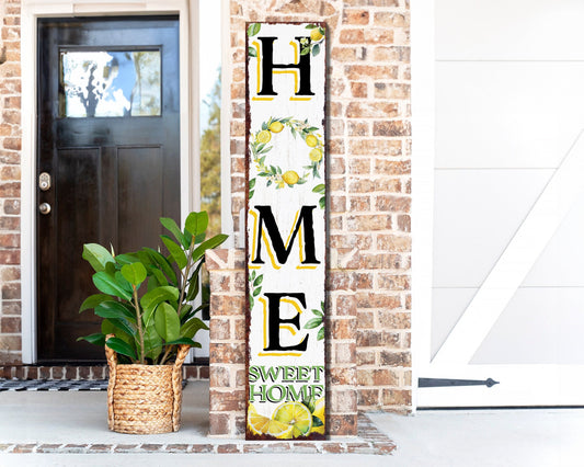 48in Lemon Summer Home Sweet Home Porch Sign | Rustic Wooden Front Door Decor | Outdoor Farmhouse Patio Display Board